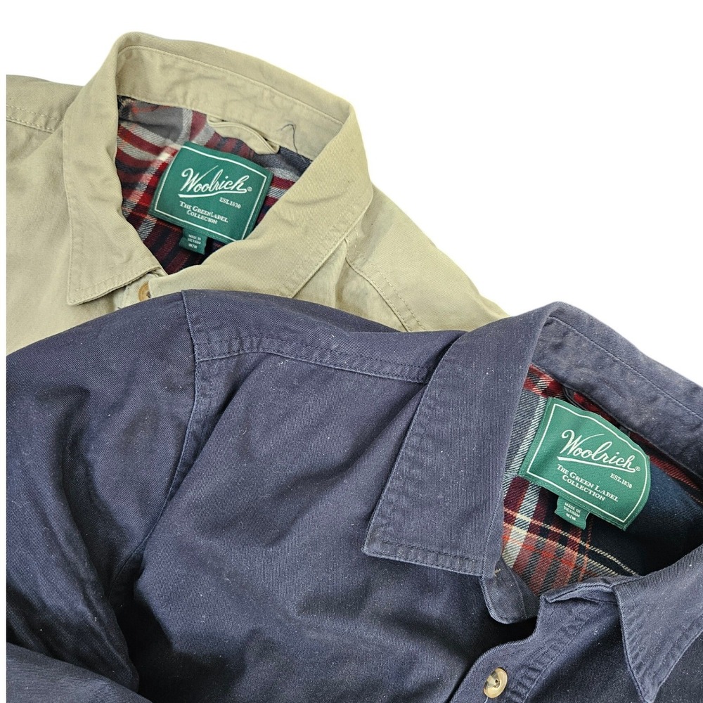 Woolrich Green Label Flannel Lined Shirt Jacket Bundle Men Medium Navy Khaki 2pk